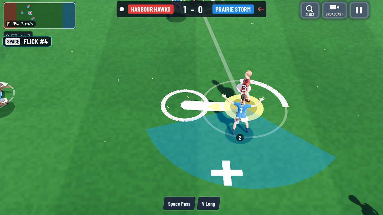 A thrower with the marker in front and the throw lane drawn on the field